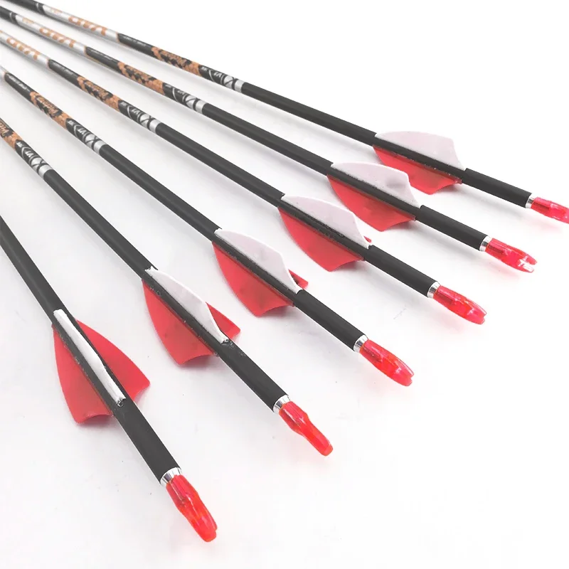 Flechas de carbono para tiro con arco, 12 piezas V1 Spine 350-1000, Pin de 30,5 pulgadas, puntos de Nock, arco recurvo - imagen 3