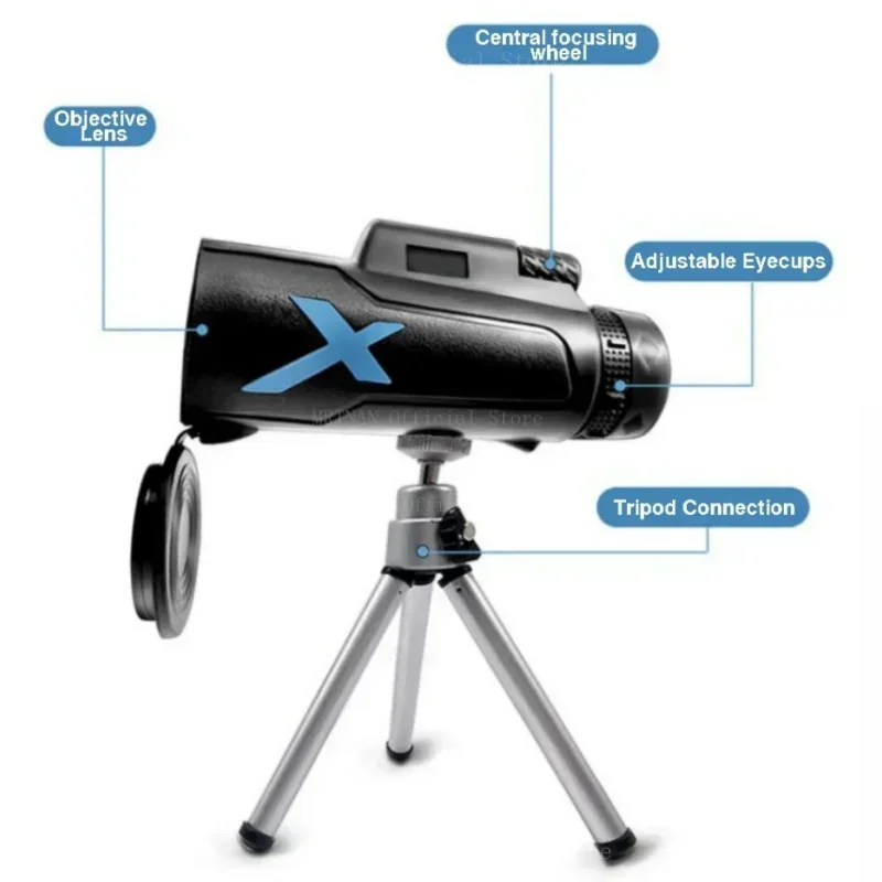 Potente telescopio Monocular con Zoom HD de 12x50, binoculares portátiles, telescopio de largo alcance para caza y Camping con trípode y Clip para teléfono - imagen 5