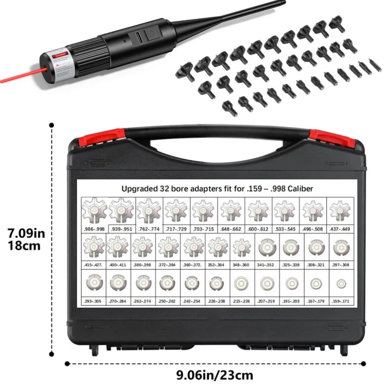 Kit de borosigher láser recargable, 32 adaptadores, carga USB, colimador láser táctico.177.22 a 12GA