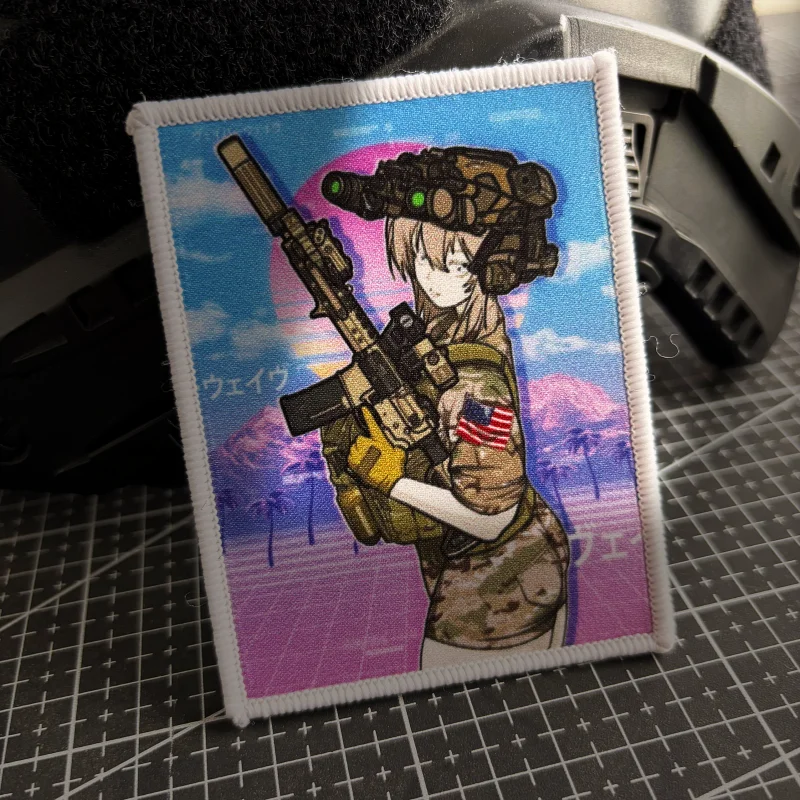 Insignia de moral de guerrero para chica, parches de soldado femenino americano con estampado, parche táctico de gancho y bucle, pegatina para mochila militar - imagen 2