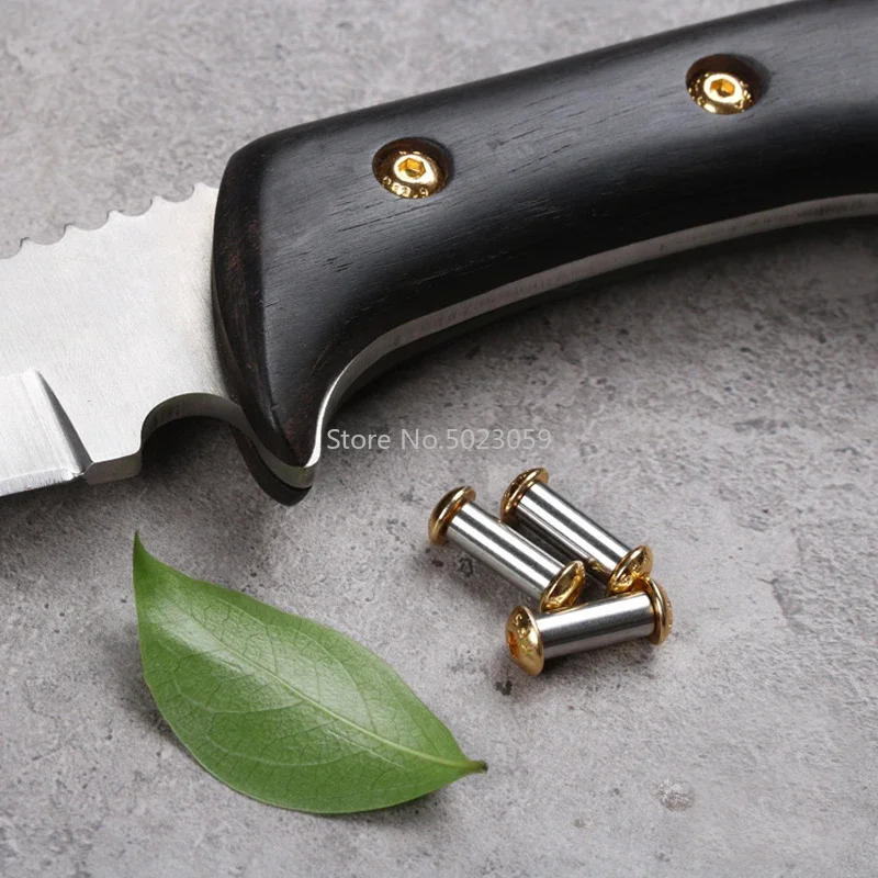 Remache de tornillo de mango de cuchillos M4, herramientas de bricolaje, Material, mango de cuchillo, placa de sujeción, tornillo de procesamiento de muebles estilo ciruela, 2 juegos - imagen 3