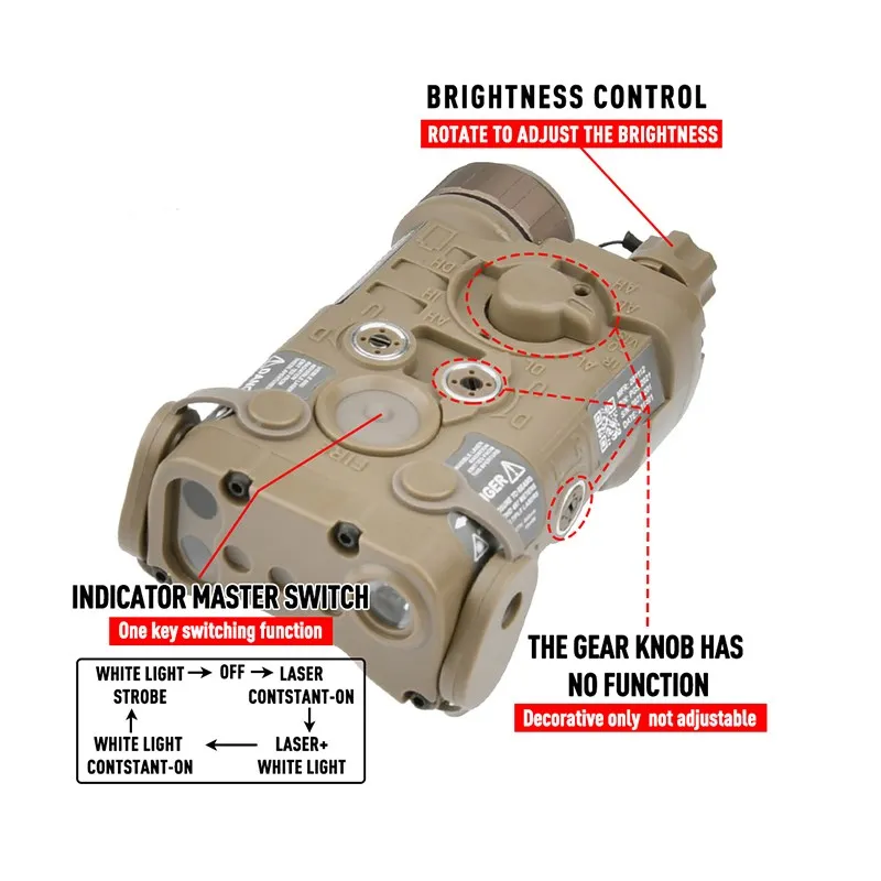 WADSN NGAL-Indicador de punto rojo, azul y verde, luz LED estroboscópica blanca, linterna táctica de caza láser Ngal, sin puntero IR - imagen 5