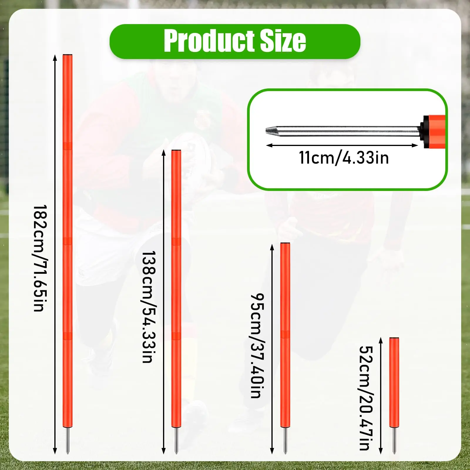 Postes de entrenamiento de agilidad de fútbol ajustables, 6 uds., 6 pies, palos de velocidad de entrenamiento deportivo desmontables, juego de entrenamiento de Slalom para taladros de fútbol - imagen 2