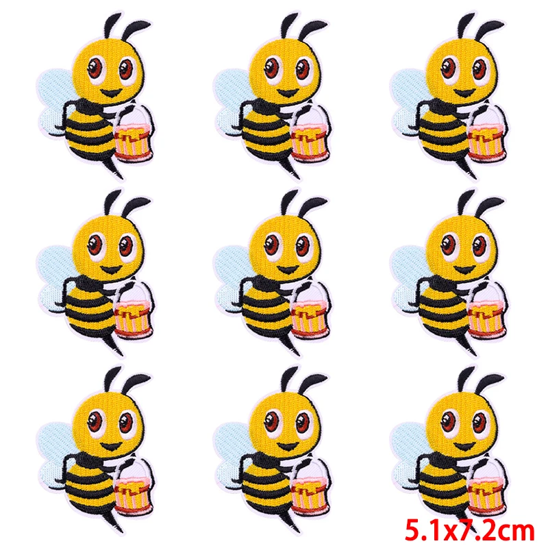 Parche bordado de flores de abeja, parches para planchar para ropa, parche Fusible de costura de dibujos animados, parches bordados para ropa, 10 unidades por lote - imagen 2