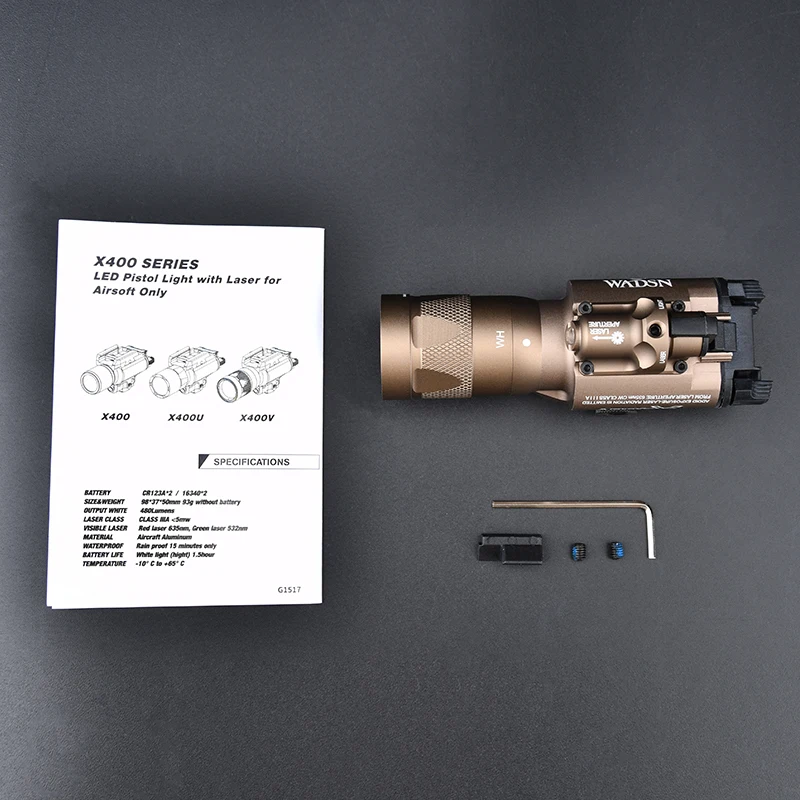 WADSN-linterna láser de alta potencia para Rifle de pistola de aire táctica, luz estroboscópica blanca de reconocimiento de arma, 20MM Ra, X400, X400V, X400U - imagen 3