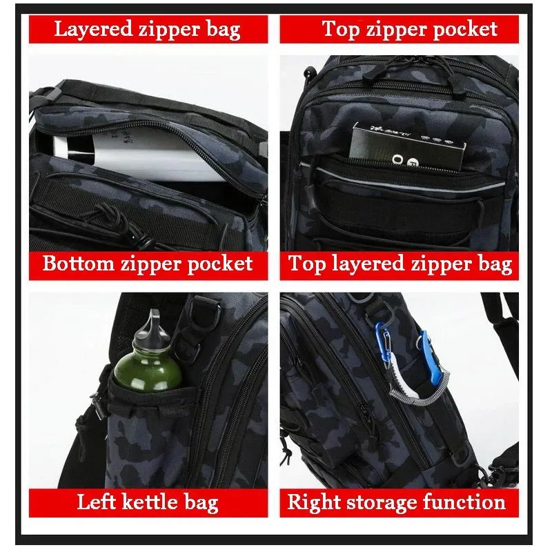 Mochila de viaje para acampar al aire libre, caza, montañismo, mochila táctica militar, mochila de asalto moiré del ejército de gran capacidad - imagen 5