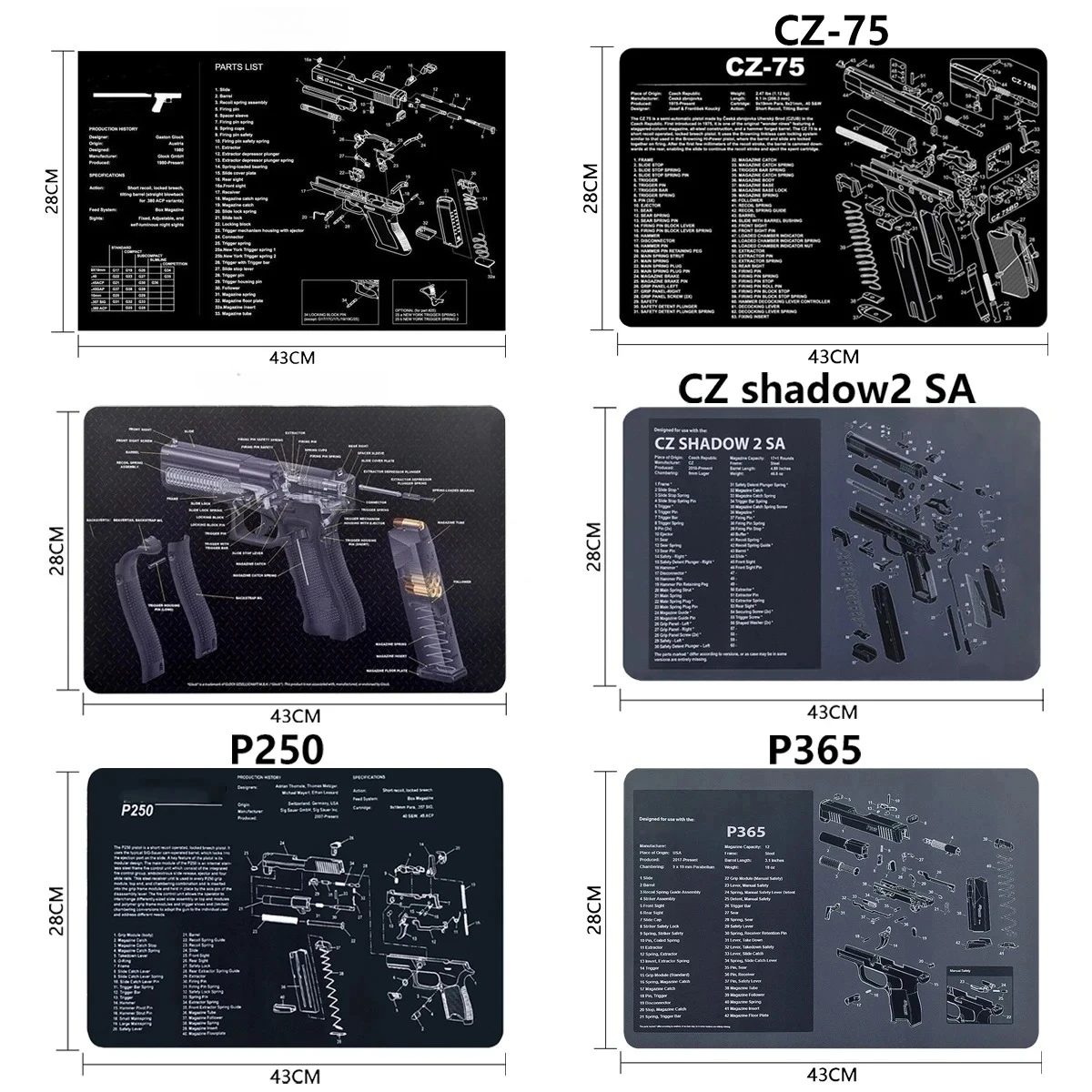 Alfombrilla de goma para ratón táctico CZ Shadow 2SA G17 CZ75 1911 P220 226 P320 P365, alfombrilla de limpieza de armas con instrucciones de diagrama de piezas - imagen 2