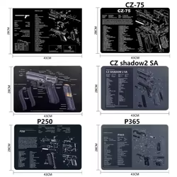 Alfombrilla de goma para ratón táctico CZ Shadow 2SA G17 CZ75 1911 P220 226 P320 P365, alfombrilla de limpieza de armas con instrucciones de diagrama de piezas