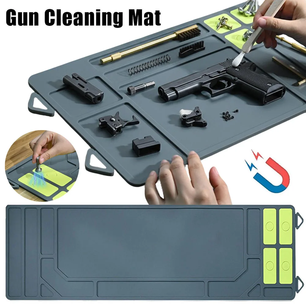Pistola táctica, Rifle, estera de brillo, almohadilla de reparación de mantenimiento de pistola con piezas organizadoras magnéticas, banco de trabajo de protección de pistola antideslizante