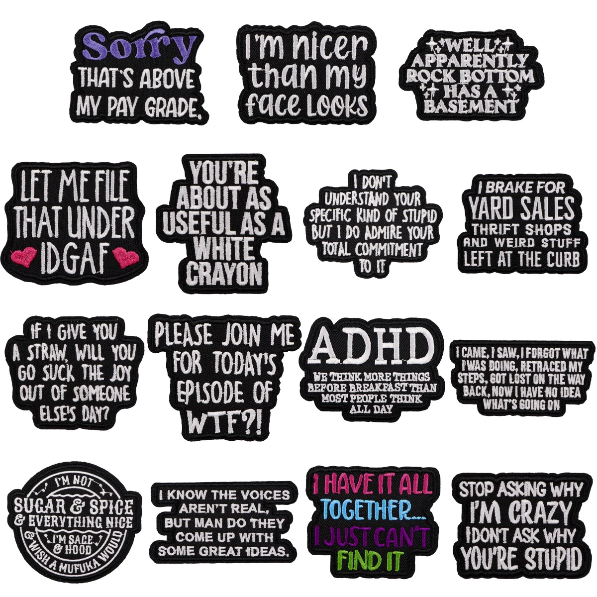 Parches con citas divertidas para ropa, parches bordados para planchar en TDAH para ropa, accesorio de apliques de rayas DIY