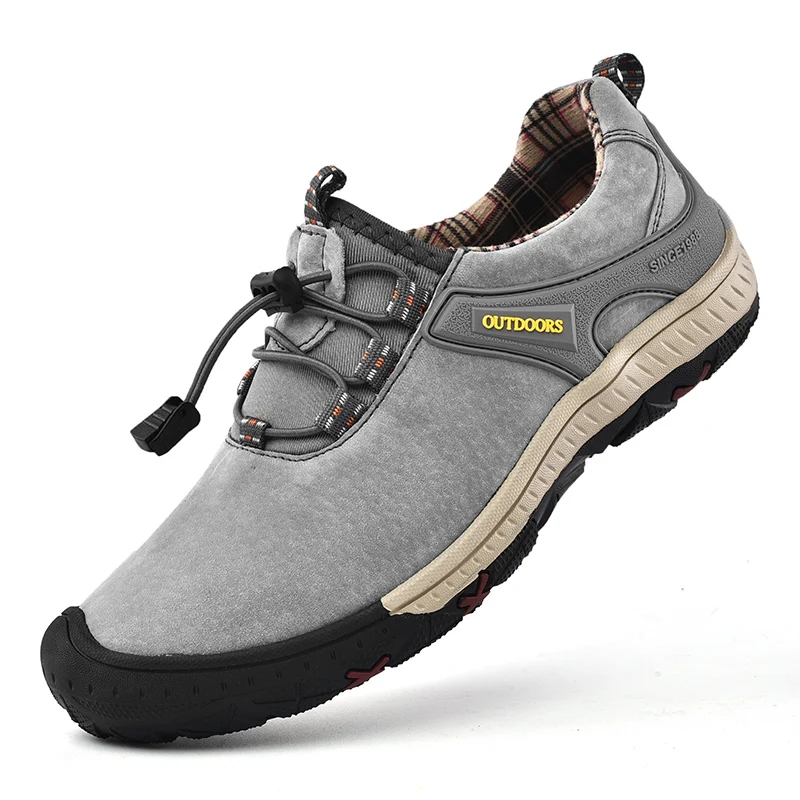 HIKEUP-zapatos de senderismo transpirables para hombre, calzado informal de cuero suave y cómodo, ligero, impermeable, para exteriores - imagen 2