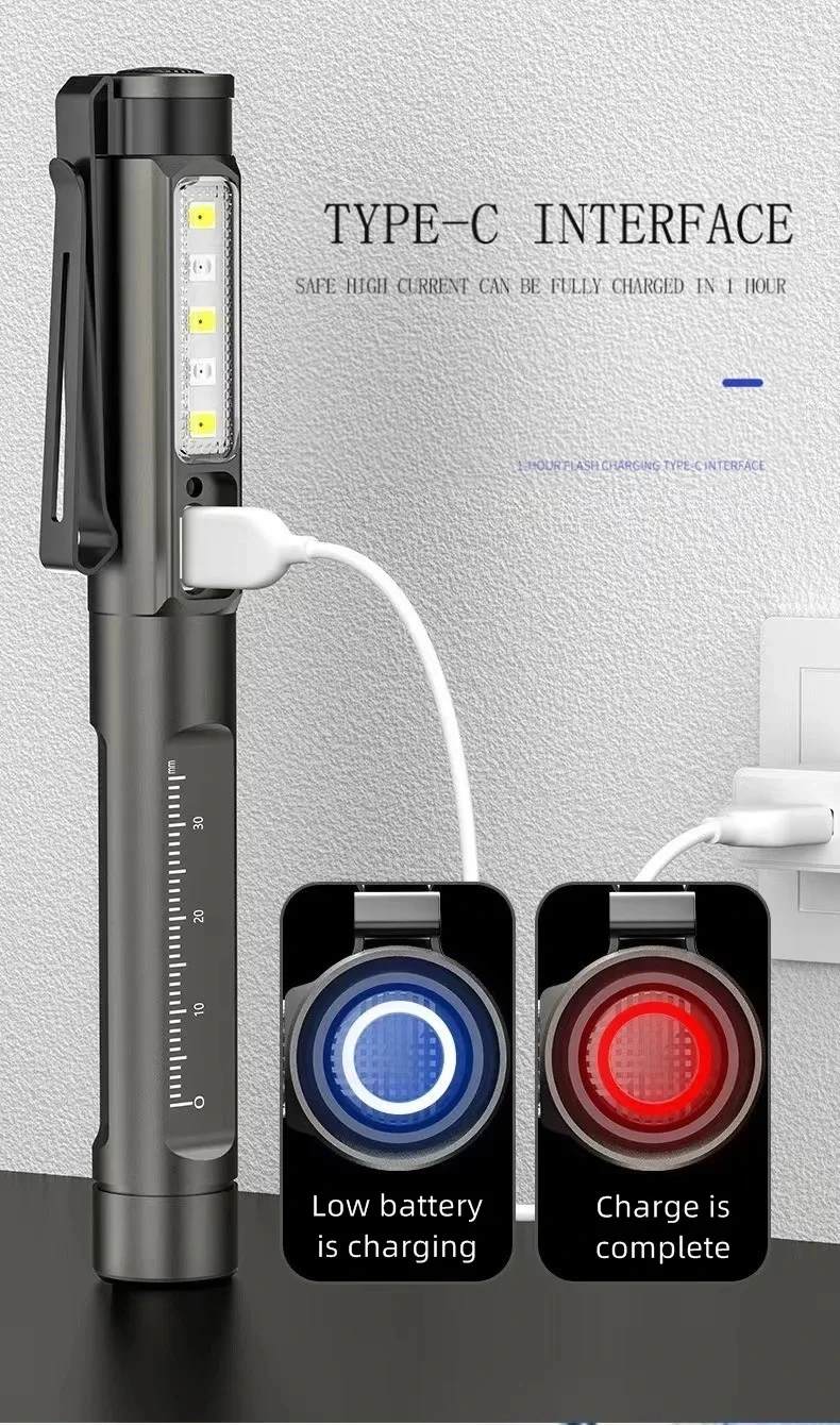 Linterna Led blanca cálida 2 en 1, linterna para comprobar ojos/boca, recargable por USB, para trabajo, Camping, senderismo, viaje, iluminación de bolsillo - imagen 2