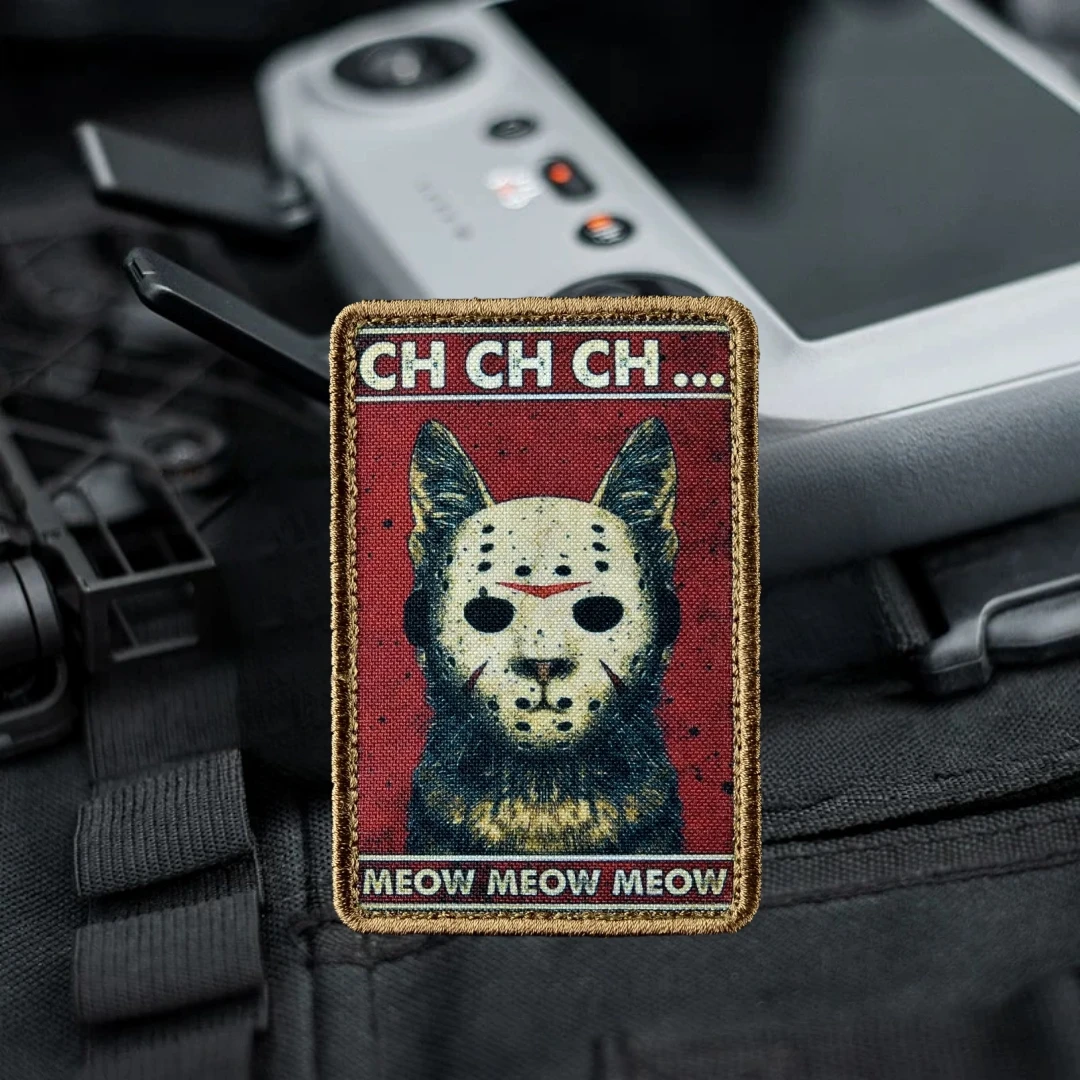 мяу мяу Emblema de gato impreso Parches del ejército con gancho y bucle para ropa Mochila militar Adhesivo Insignia de moral táctica - imagen 3