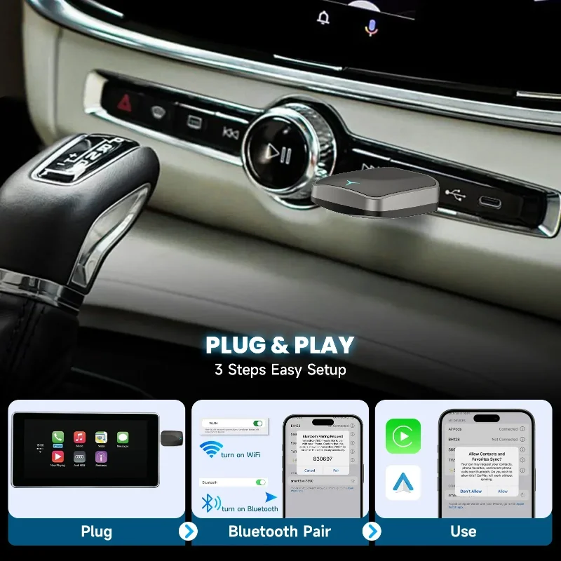 CarPlay Box para conversión con cable a inalámbrico: funciona con iPhone 6+ y 90%+ Coches habilitados para USB, fácil configuración - imagen 5
