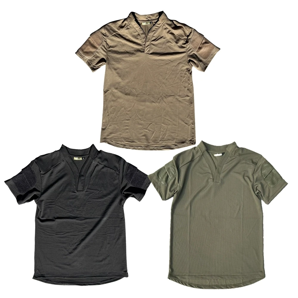 Camiseta de combate de secado rápido para exteriores, camiseta de manga corta de entrenamiento táctico, Top con cuello en V, verano - imagen 2