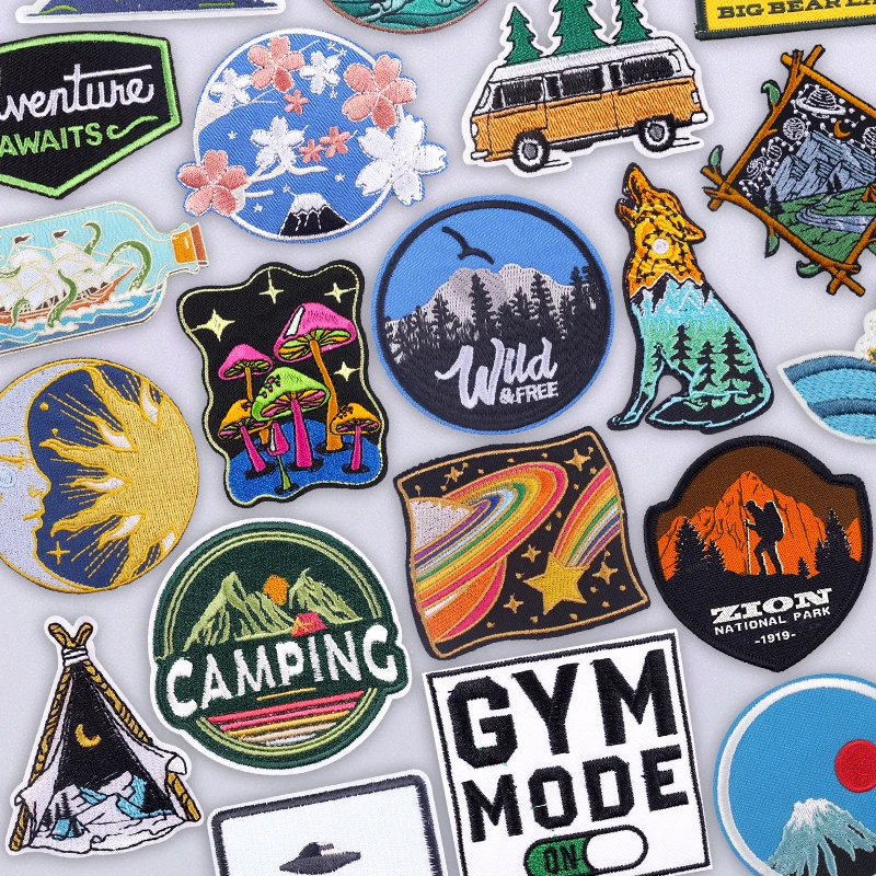 Parche bordado de aventura al aire libre, parches para planchar, parche Personal de paisaje de setas para chaqueta, declaración de explorador náutico - imagen 2