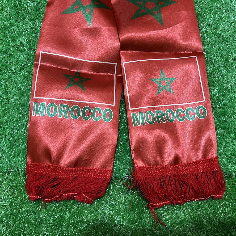 Bufanda Bandera de Marruecos Sky Flag 2026, 14x135cm, Impresión a Doble Cara, Satén, con Borlas, Ideal para Fútbol, Deportes y Eventos - imagen 4