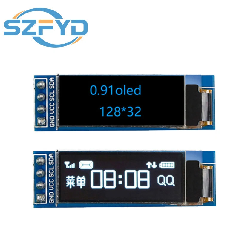 Pantalla LCD OLED blanca/azul de 0,91 pulgadas, 128x32 IIC I2C, módulo DIY, controlador SSD1306 IC DC 3,3 V 5V para Arduino - imagen 4