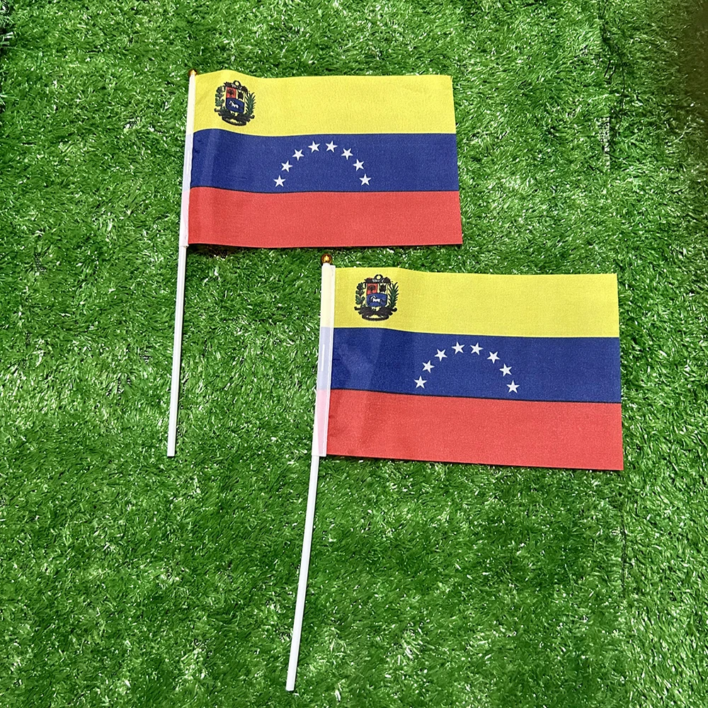 BANDERA SKY Bandera nacional de Venezuela 50/100 Uds 21*14cm banderas Venezuela onduladas a mano con poste de plástico para actividades deportivas decoración del hogar - imagen 2