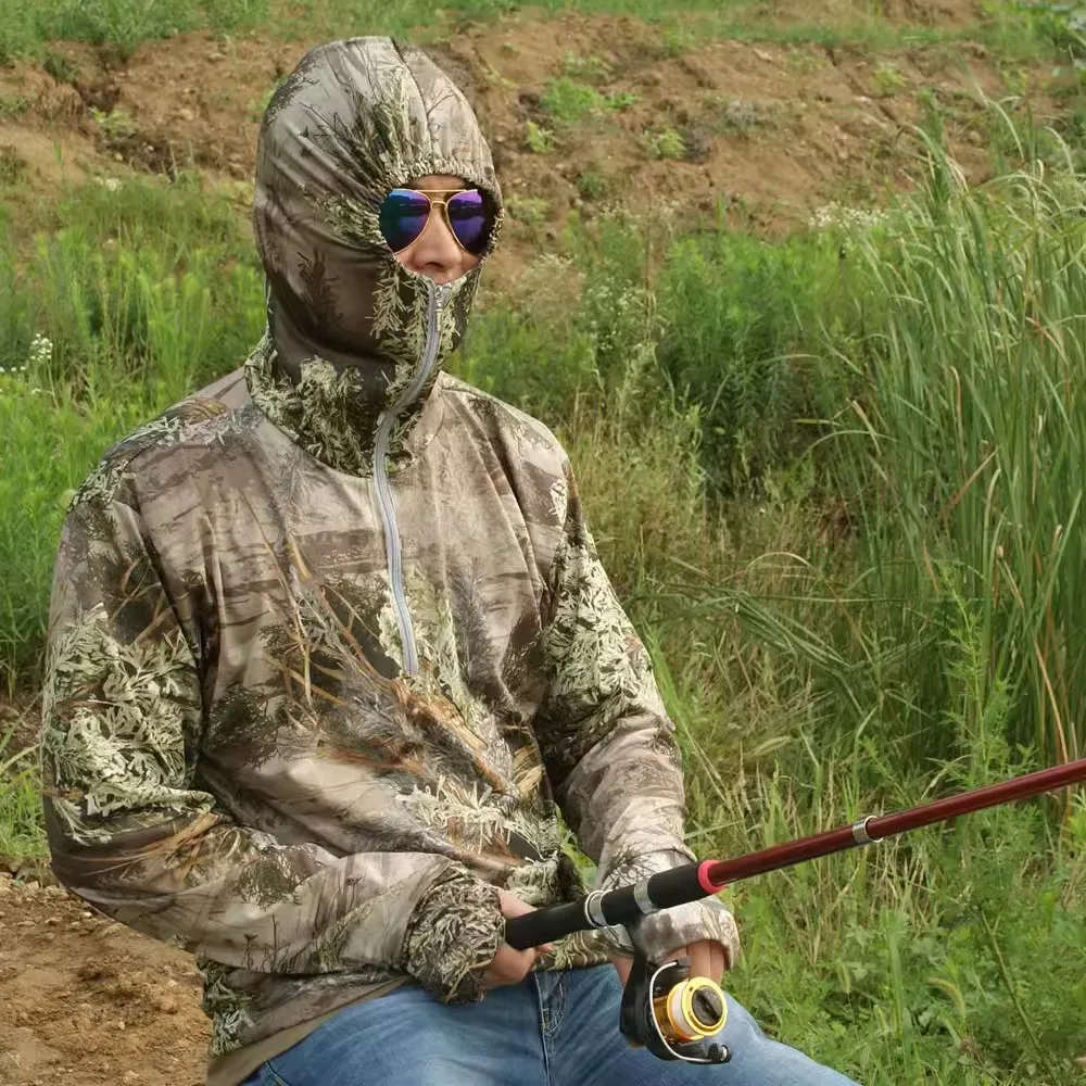 Sudaderas con capucha de pesca transpirables de seda de hielo para hombres, Top Deportivo Ligero de secado rápido, protector solar, arbusto, ropa de caza - imagen 3