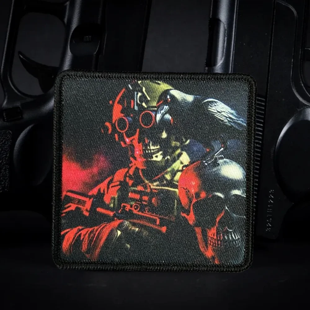 Insignia de moral de calavera de visión nocturna, brazalete militar táctico de cuervo, parche de gancho y bucle impreso de combate guerrero, pegatinas para mochila - imagen 2