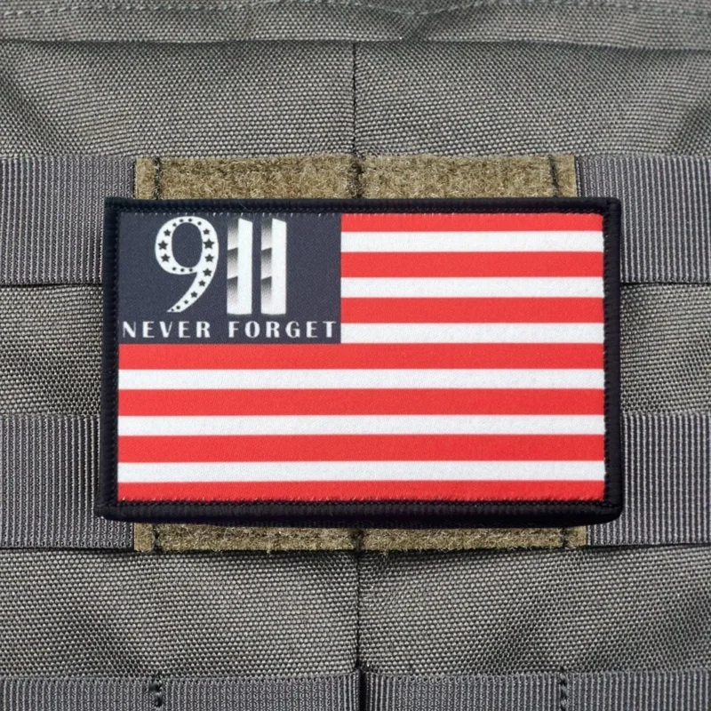 Parche táctico "9-11 Bandera de EE. UU.", brazalete impreso, insignia de moral, parches con gancho, pegatinas para ropa y mochila - imagen 5