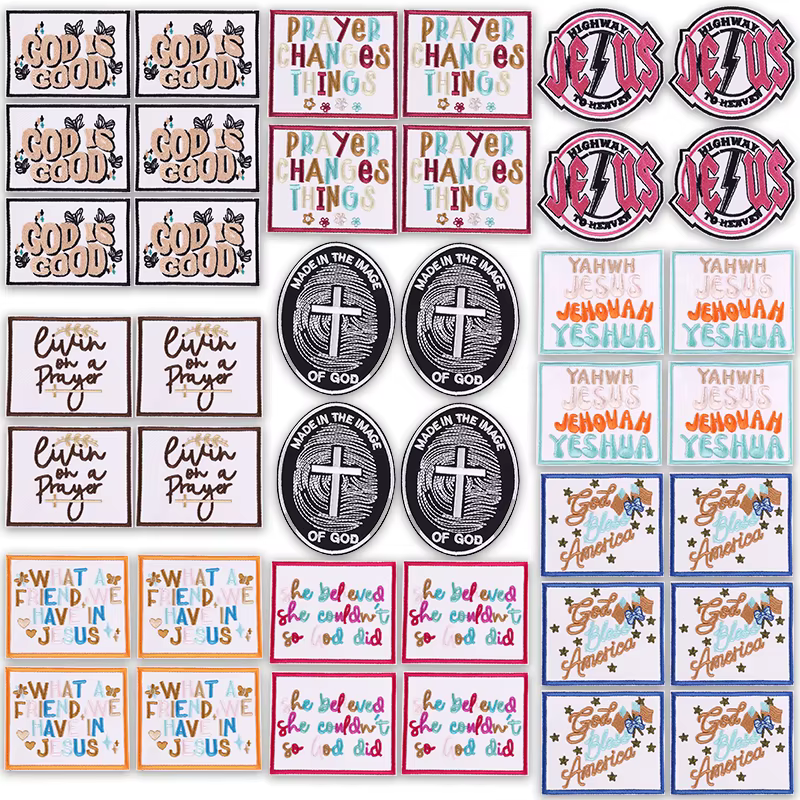 Parche termoadhesivo bordado Cruz de Jesús para chaquetas y gorros