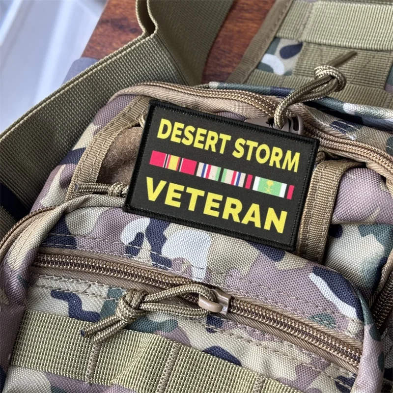 Parche táctico de tormenta del desierto para ropa, brazalete impreso, insignia de moral, parches de bucle de gancho, pegatinas para mochila