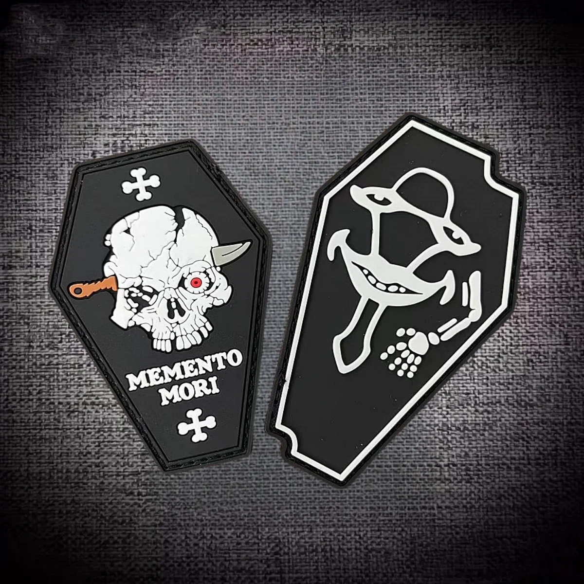 Clear. HOT-réplica de Calavera, parches tácticos de PVC, emblema de moral, recuerdo MORI, insignia de ataúd, pegatina de bucle de gancho de mochila - imagen 2