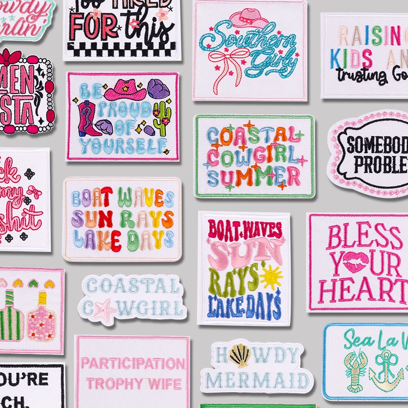 Nuevo parche con eslogan de dibujos animados/letras, parches bordados de vaquero occidental, parches para planchar para ropa, chaquetas, mochila, coser DIY - imagen 3