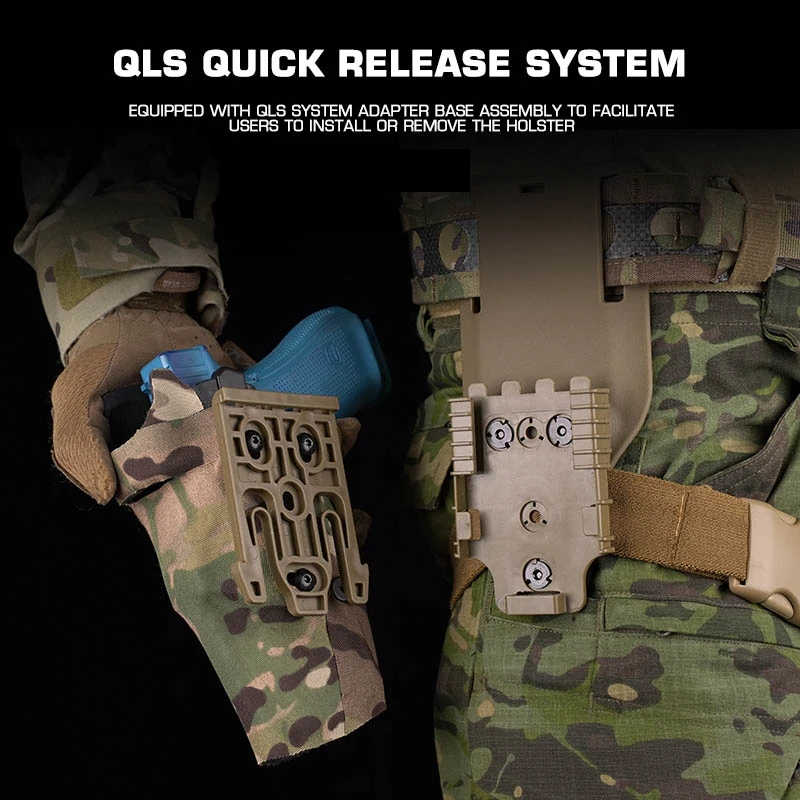 Funda para pistola Gl17 Drop Leg, sistema de bloqueo rápido QLS19 22, correa para el muslo, cinturón táctico, funda para pistola, soporte para pistola - imagen 4