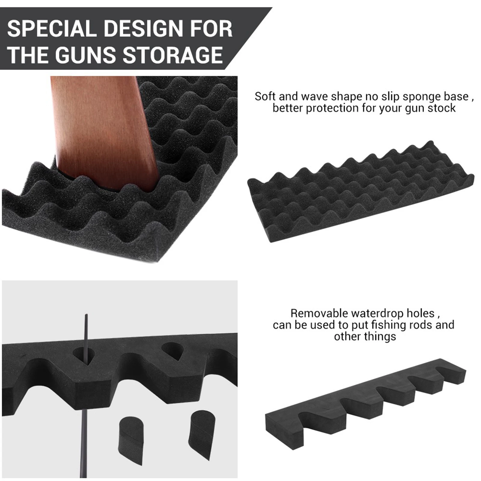 Estante de espuma con 5 ranuras para pistola, Rifle, escopeta, montaje en pared, estante adhesivo para exhibición de pistola y soporte de descanso para gabinete de pistola, soporte de almacenamiento - imagen 4