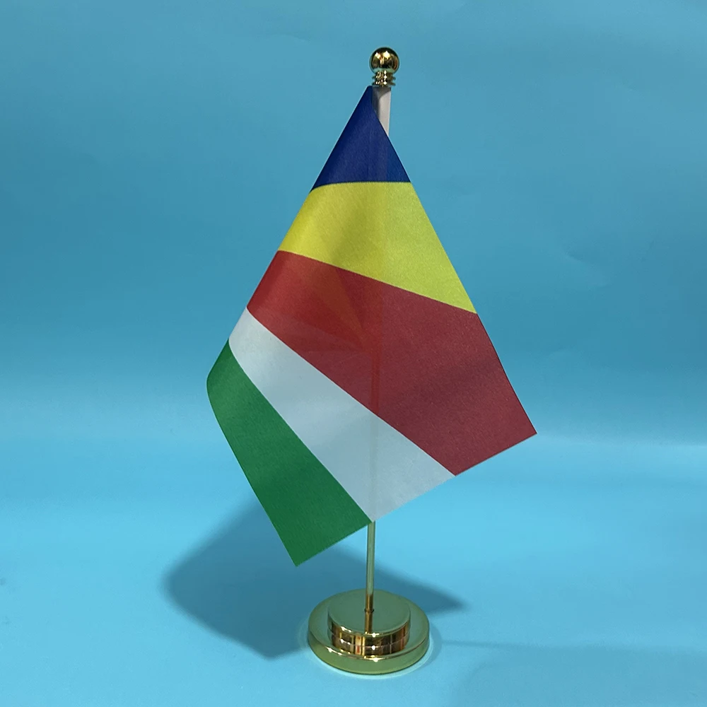 BANDERA DE SKY, bandera de escritorio de oficina de Seychelles, 14x21cm, poliéster, bandera nacional de la República de Seychelles, adornos de escritorio, banderas