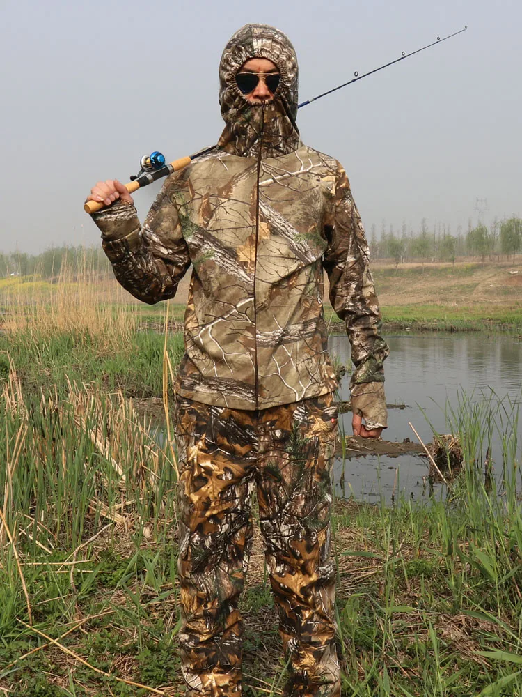 Cárdigan con capucha de pesca transpirable de algodón para hombre, ropa de pesca de camuflaje con protección solar, Top deportivo con cremallera frontal, verano al aire libre - imagen 4