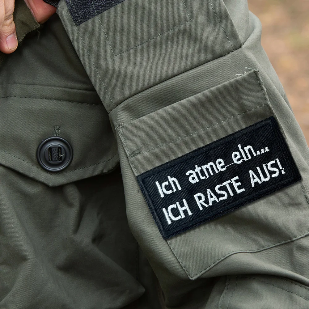 Parche táctico Ich Atme Ein, parches bordados divertidos con gancho y bucle, insignia de moral, brazalete del ejército militar, pegatinas para mochila