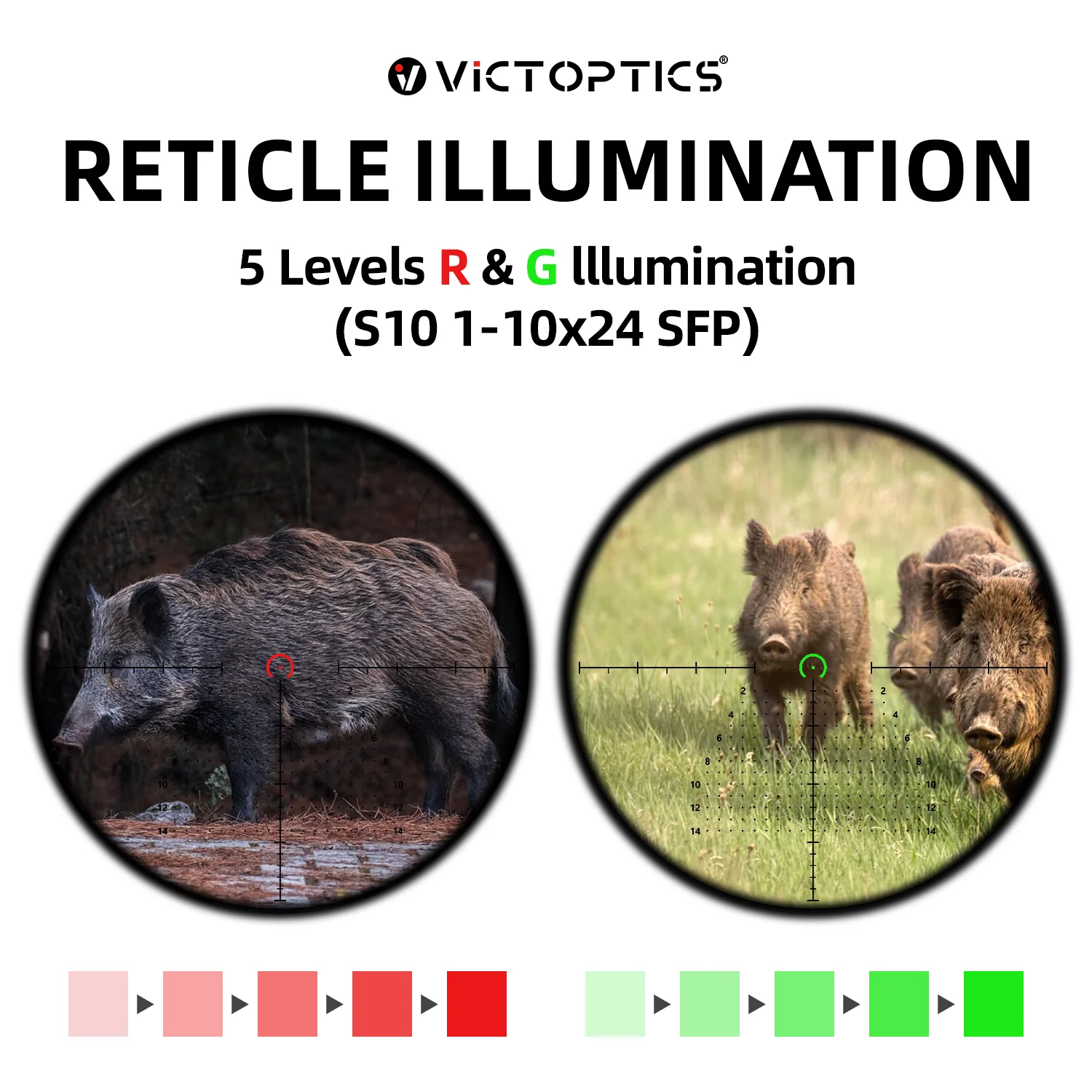 VictOptics S10 1-10x24 SFP Mira telescópica con iluminación roja y verde, sistema de bloqueo de torretas de ajuste y diseño de campo de visión amplio para la serie AR - imagen 3
