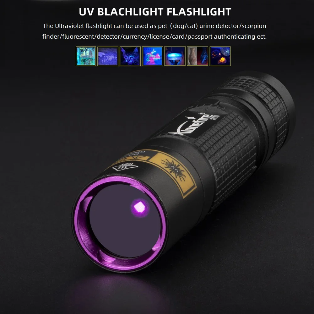 Linterna Uv de 365nm/395nm, luz negra Invisible, linterna ultravioleta, linterna para dinero, manchas de mascotas, marcador de dinero, comprobador, utiliza batería AA - imagen 5