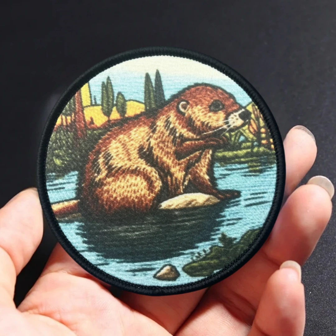 Parche de castor en el estanque, insignia de moral táctica, pegatina para mochila del ejército militar, parches de gancho y bucle impresos para ropa - imagen 3