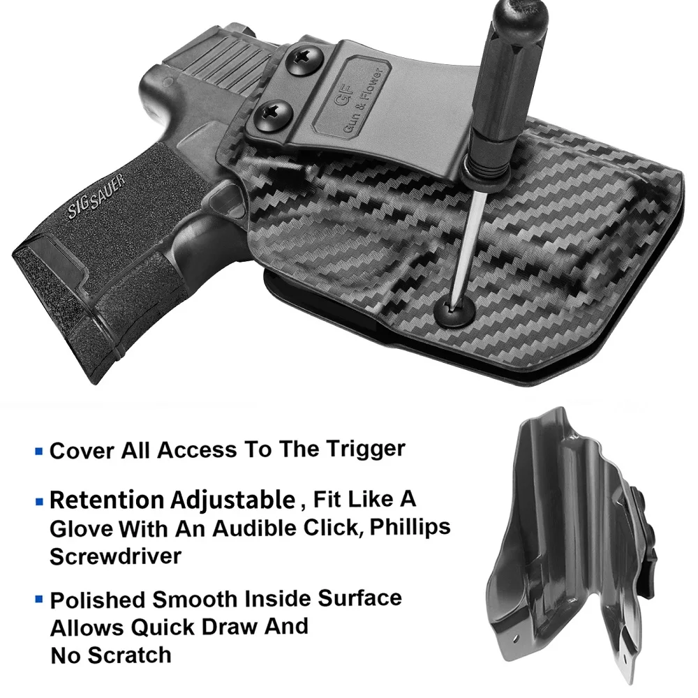 Funda IWB Compatible con Sig P365/P365 SAS/funda de pistola de Clip para cinturón táctil con fibra de carbono, flor de pistola para mano derecha - imagen 5