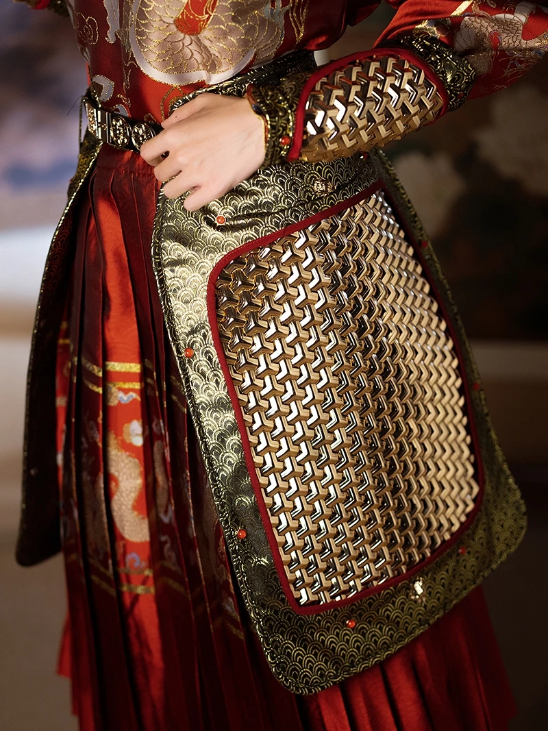 Falda blindada, armadura de armadura china, se puede combinar con traje de pez volador Hanfu, bata de cuello redondo, protector de brazo