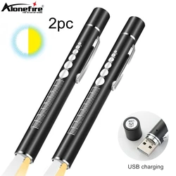 2 uds/2 en 1 LED blanco/amarillo Mini linterna con luz USB recargable médicos pupila de ojos comprobar trabajo viaje lámpara de emergencia antorcha