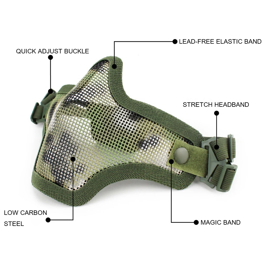 Mascarilla Militar Airsoft, máscara transpirable de malla de acero con bajo contenido de carbono, protección para tiro de Paintball, media cara, caza, táctica del ejército - imagen 5