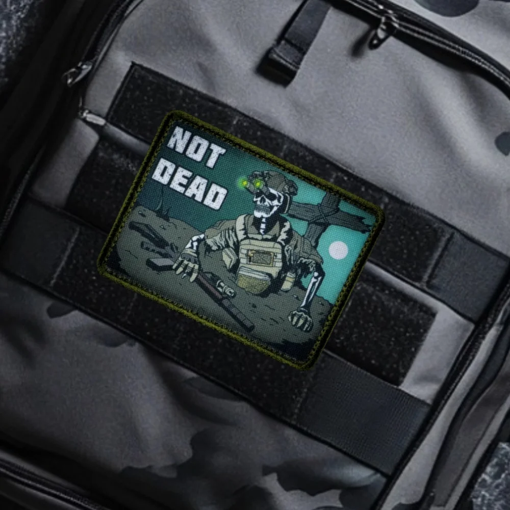 Parche con insignia de moral de guerrero y esqueleto "NO DEAD", línea de visión, Rifle de francotirador, gancho y bucle con estampado táctico, pegatina para mochila militar - imagen 3