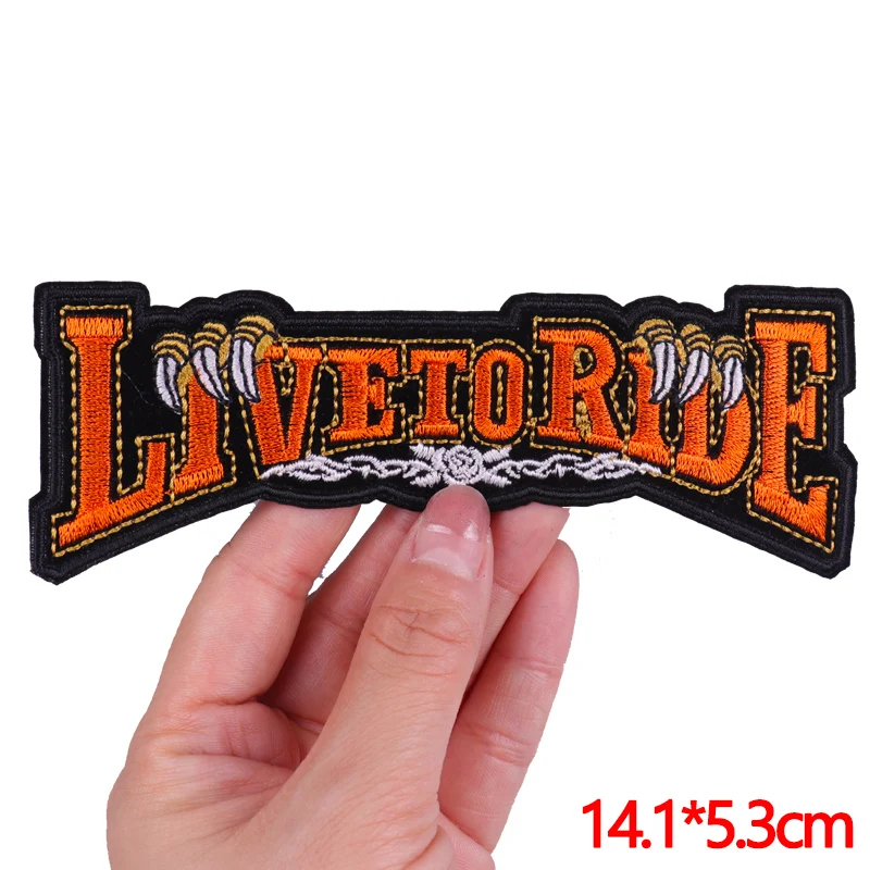 Parche Live To Ride para motociclista, parches bordados para ropa, parches termoadhesivos para ropa, parche de llama de calavera Punk - imagen 5