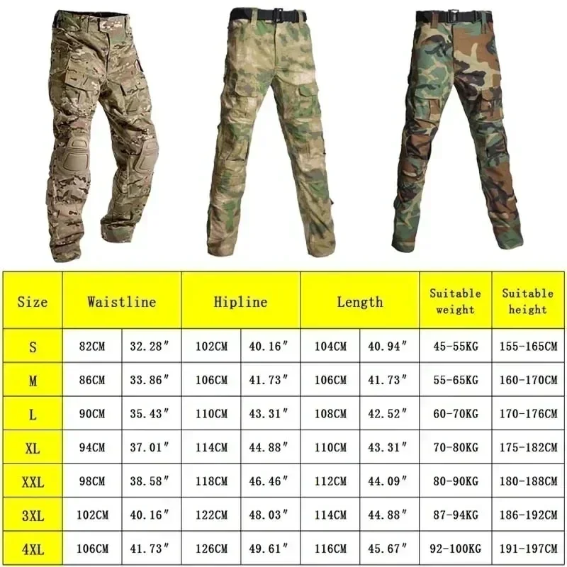 Pantalones de combate para hombre + rodilleras, pantalones tácticos, pantalones de camuflaje para senderismo, ropa de trabajo y caza, resistente al desgaste con múltiples bolsillos - imagen 4