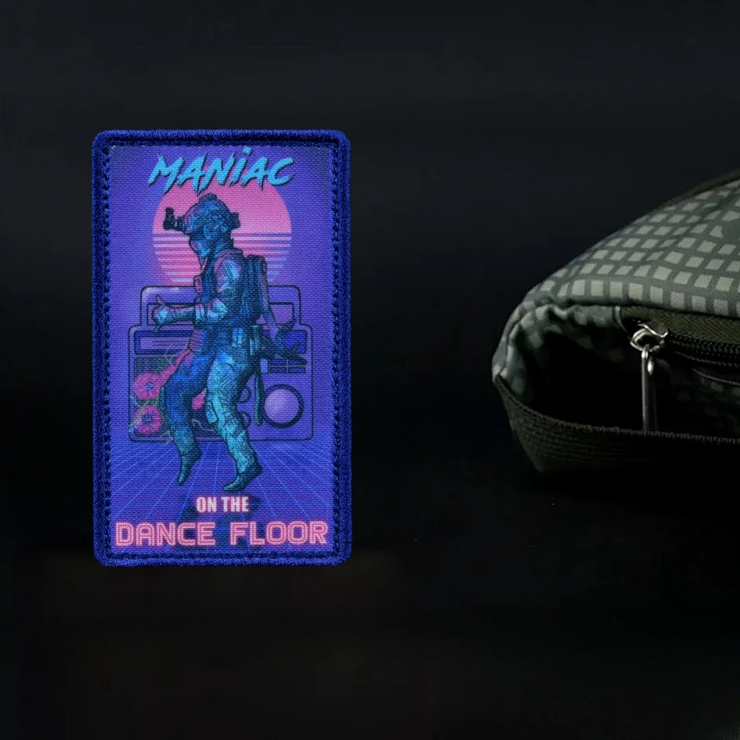 Parche táctico Maniac Om The Dance Floor, insignia de moral con gancho y bucle impreso para pegatinas en mochilas de ropa - imagen 3