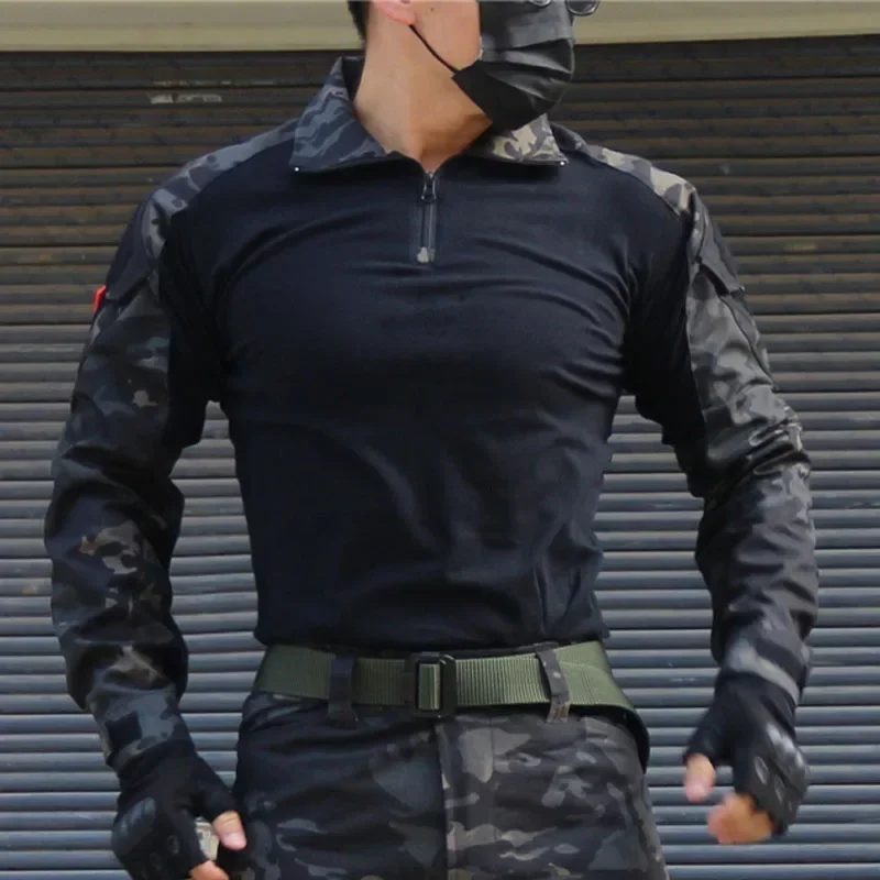 Uniforme militar de caza para hombres, chaqueta con capucha de concha suave del ejército + camisetas transpirables de manga larga para acampar + pantalones multibolsillos, trajes Cargo - imagen 5