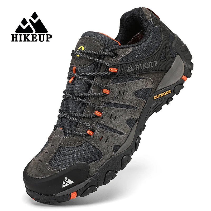 HIKEUP-zapatos de senderismo de cuero para hombre, calzado deportivo resistente al desgaste, con cordones, para escalada, Trekking y caza, novedad - imagen 2