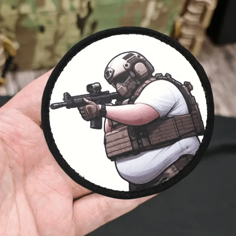 Parche de soldado gordo, brazalete militar, insignia de moral del ejército, puntería y disparar, parches de gancho y bucle impresos, mochila táctica, pegatinas para ropa - imagen 3