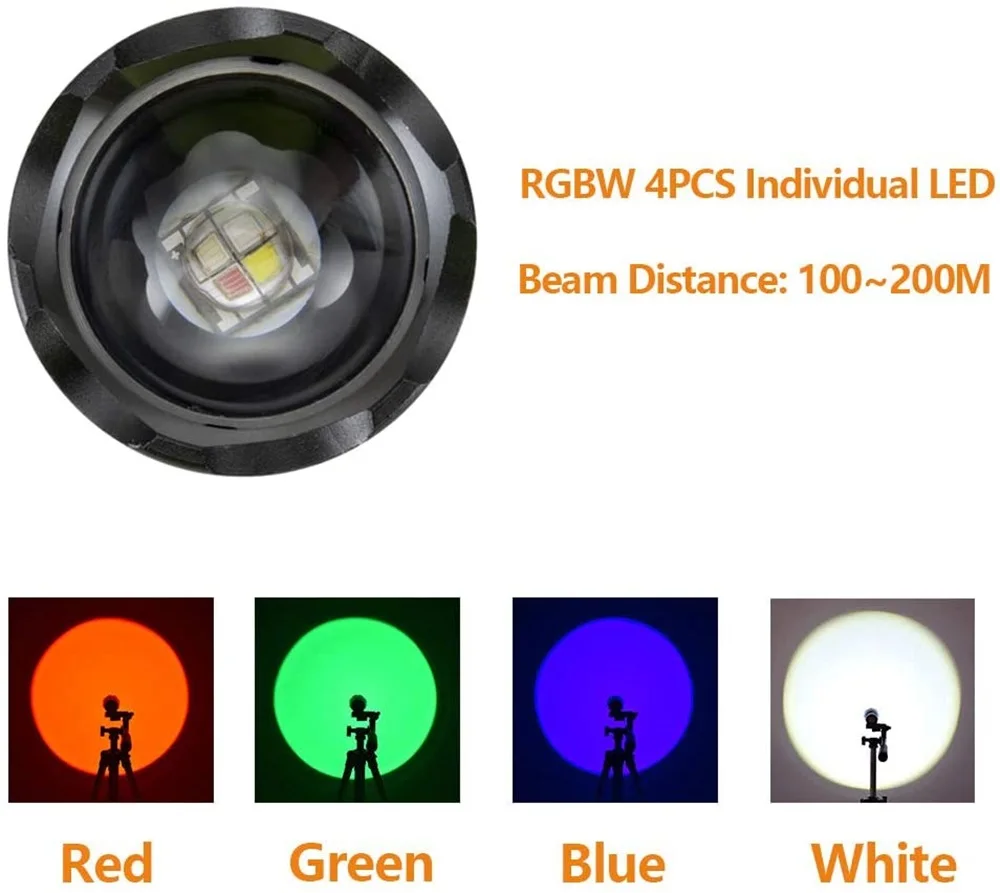 Linterna LED táctica con Zoom, luz blanca y colores rojo/verde/azul - imagen 2